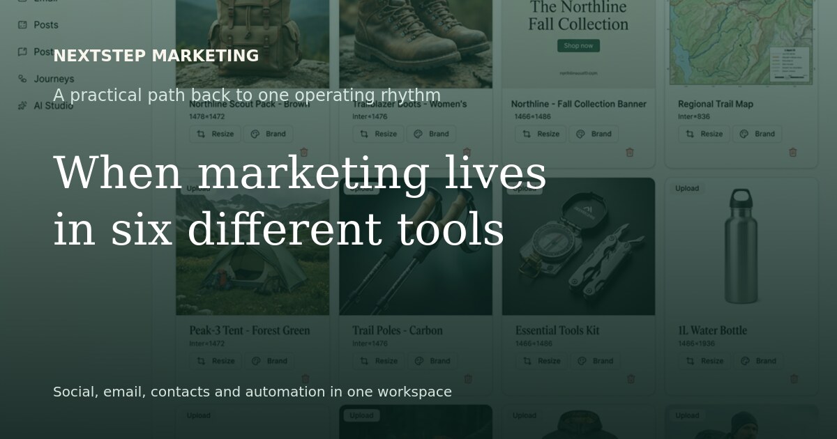 A connected workflow replacing six separate marketing tools
